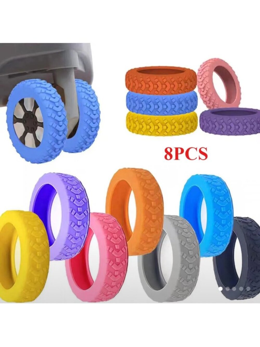 8PCS Silent Rubber Luggage Wheel Covers Durable Tire Protectors For Suitcase Cas